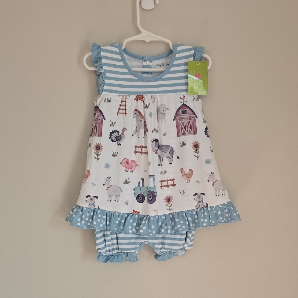 Adorable Blue Farm Print Bodysuit LOT-O